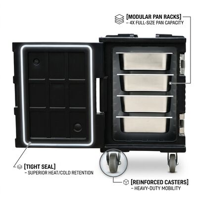Isolierter 65-Liter-Gastronomie-Pfannenträger mit Toplader, isolierte Thermobox für den professionellen Veranstaltungs- und Bankettservice