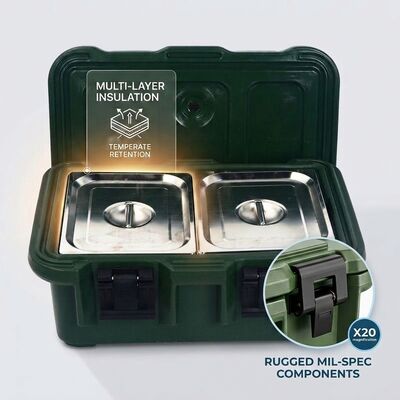 Stapelbare 110-Liter-Militärlebensmitteltransportbox für die Beschaffung von Großrationen im Verteidigungsbereich