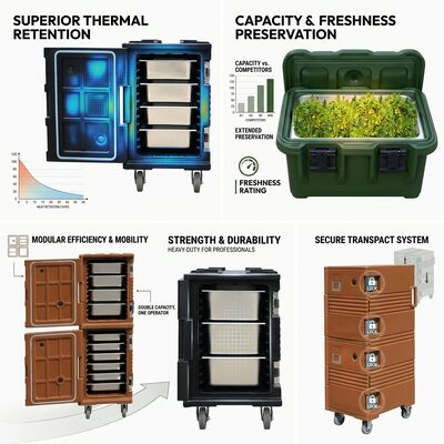 Frontbelastung isolierter Lebensmittelträger 110L mobile Catering-Transportbox mit Casters GN Pan kompatibel