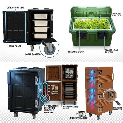 Frontbelastung isolierter Lebensmittelträger 110L mobile Catering-Transportbox mit Casters GN Pan kompatibel