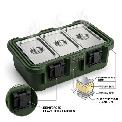 25L Militärisch isolierte Lebensmittelbehälter Portable GN Pan Carrier Warme Mahlzeiten Lieferung Armee Feldfütterung